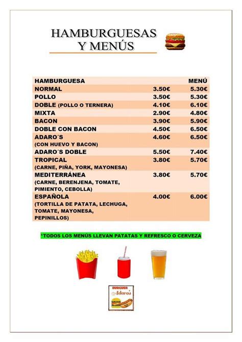 Carta del restaurante Hamburguesería Villalba, Granadilla del。